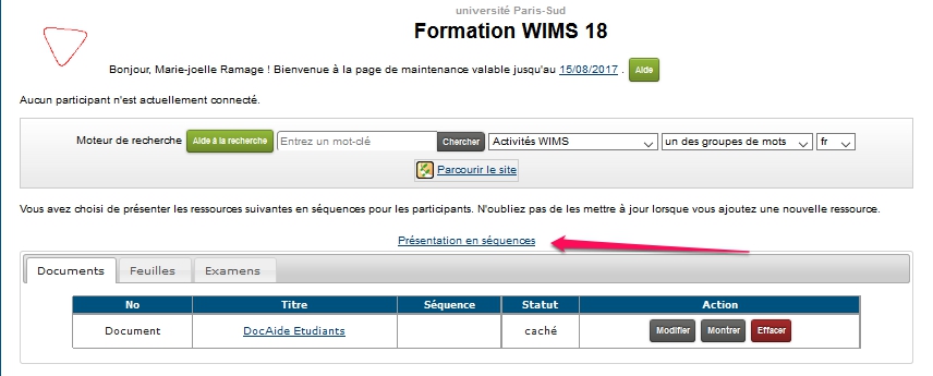 vue enseignant d'une classe wims