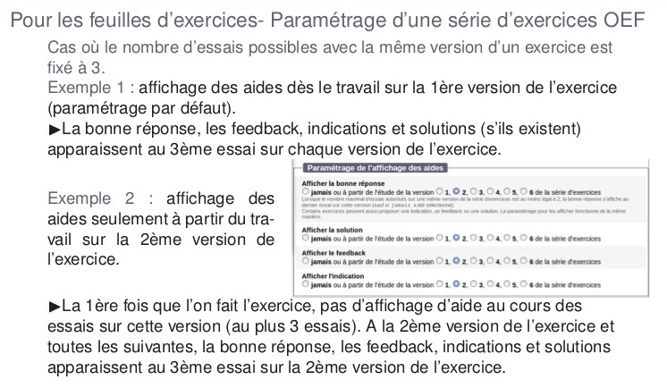 dtail sur l'affichage des aides, solutions,...